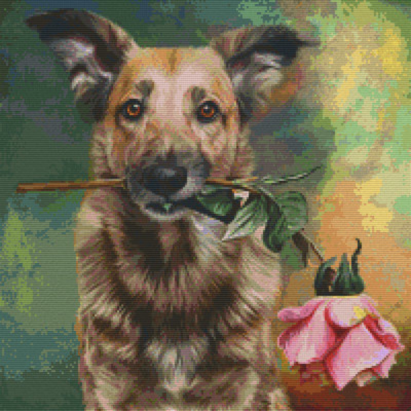 Pixel Hund mit Rose 20